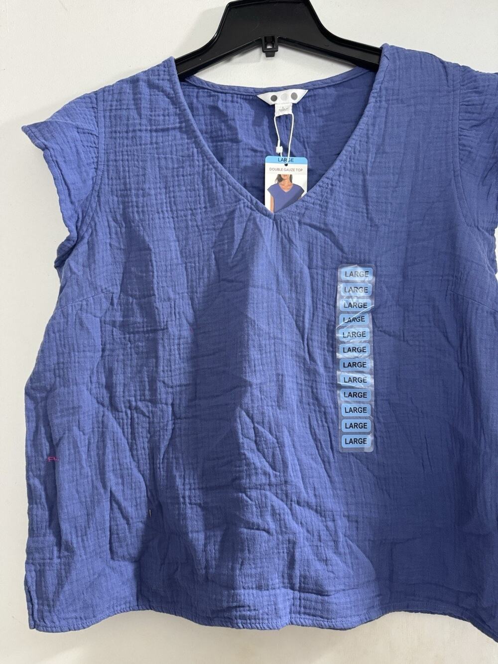 Three Dots Women’s Tank Cap Sleeve Size Large 100% Cotton Blue Double Gauze